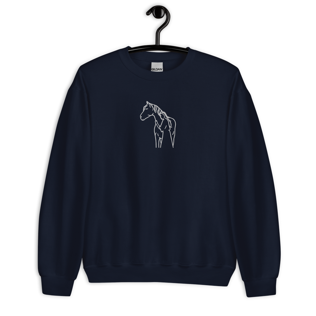 Horse-Woman Hug Embroidery Sweatshirt