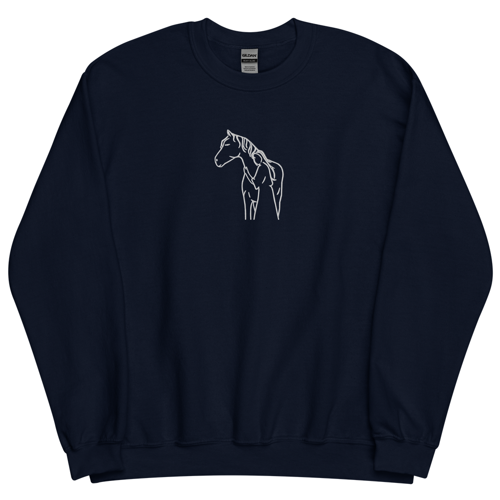 Horse-Woman Hug Embroidery Sweatshirt