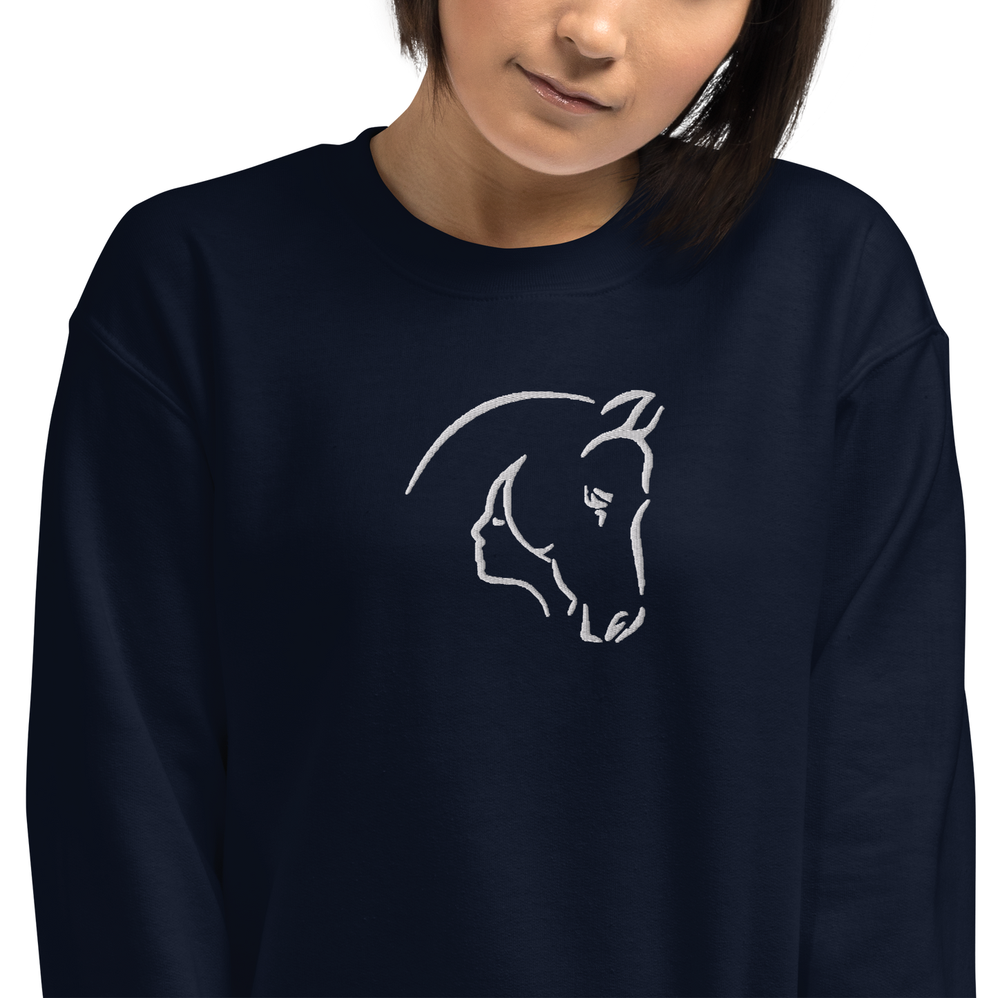 Camisola bordada de fusão de cavalo-mulher 